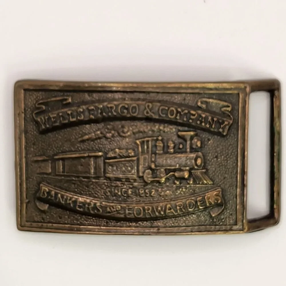 Vintage Wells Fargo & Company Stage Coach Banker Forwarders Bronze Belt Buckle